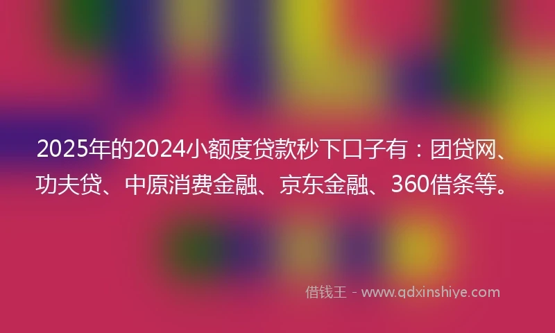 2025年的2024小额度贷款秒下口子有：团贷网、功夫贷、中原消费金融、京东金融、360借条等。