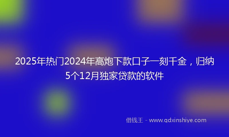 2025年热门2024年高炮下款口子一刻千金，归纳5个12月独家贷款的软件