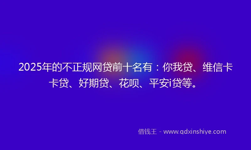 2025年的不正规网贷前十名有：你我贷、维信卡卡贷、好期贷、花呗、平安i贷等。