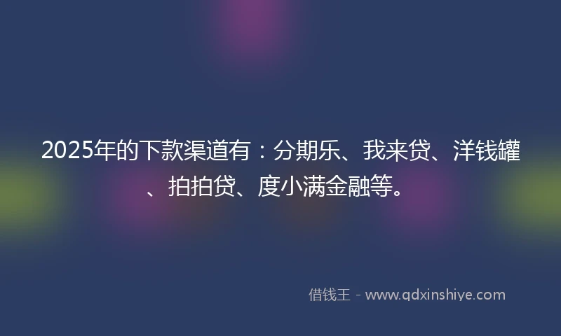 2025年的下款渠道有：分期乐、我来贷、洋钱罐、拍拍贷、度小满金融等。