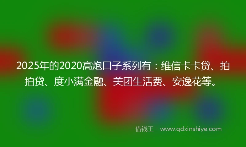 2025年的2020高炮口子系列有：维信卡卡贷、拍拍贷、度小满金融、美团生活费、安逸花等。