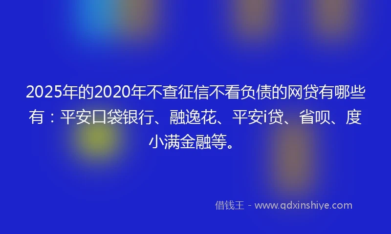 2025年的2020年不查征信不看负债的网贷有哪些有：平安口袋银行、融逸花、平安i贷、省呗、度小满金融等。