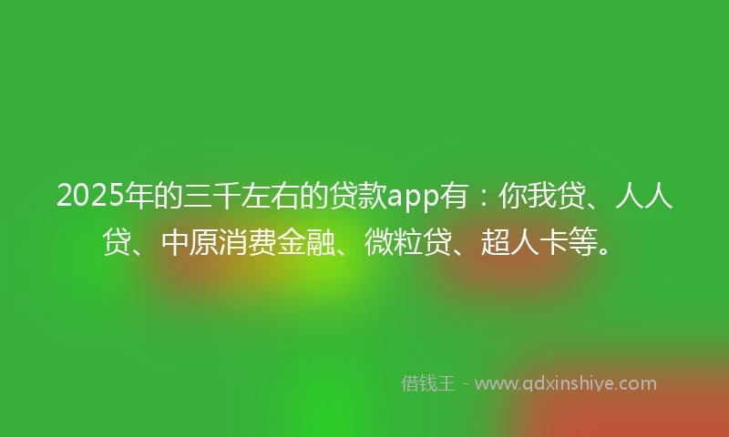 2025年的三千左右的贷款app有：你我贷、人人贷、中原消费金融、微粒贷、超人卡等。