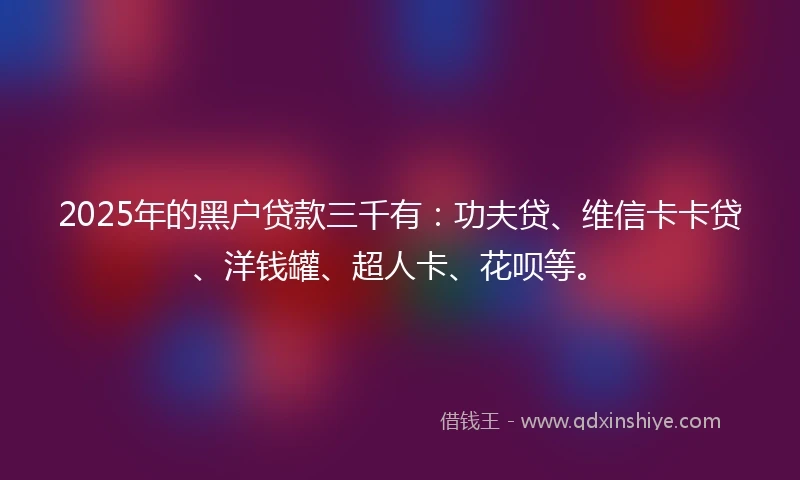 2025年的黑户贷款三千有：功夫贷、维信卡卡贷、洋钱罐、超人卡、花呗等。