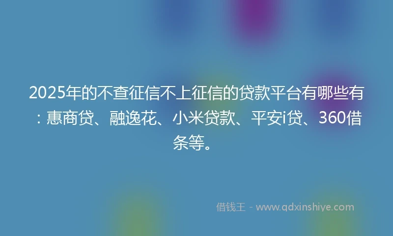 2025年的不查征信不上征信的贷款平台有哪些有：惠商贷、融逸花、小米贷款、平安i贷、360借条等。