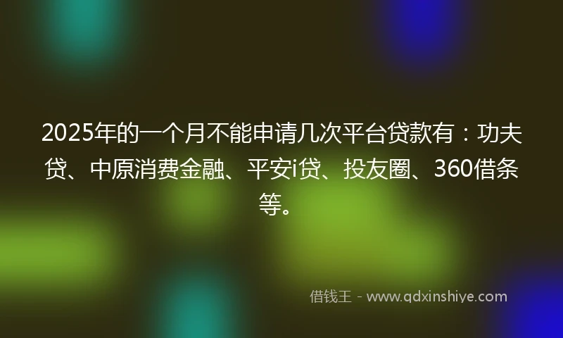 2025年的一个月不能申请几次平台贷款有：功夫贷、中原消费金融、平安i贷、投友圈、360借条等。