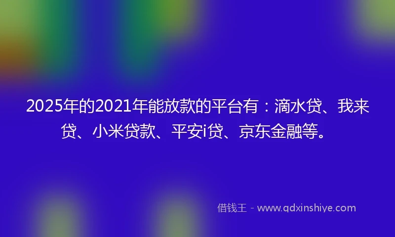 2025年的2021年能放款的平台有：滴水贷、我来贷、小米贷款、平安i贷、京东金融等。