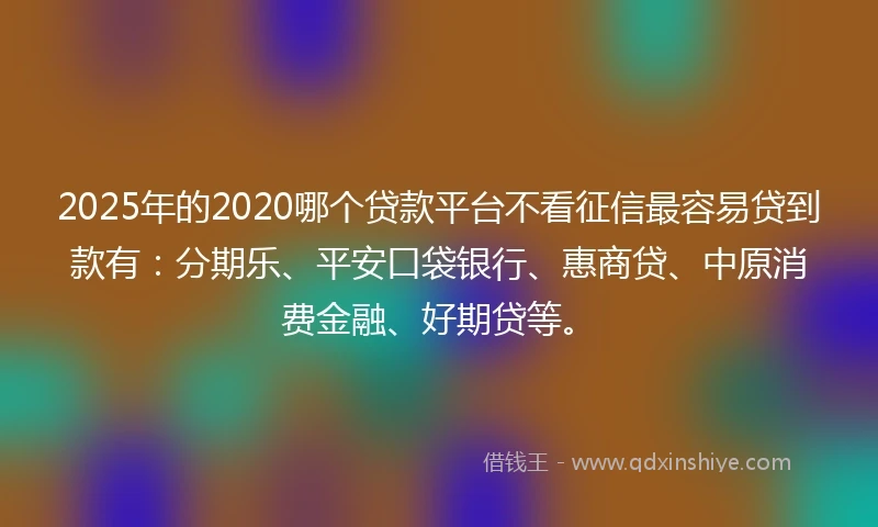 2025年的2020哪个贷款平台不看征信最容易贷到款有：分期乐、平安口袋银行、惠商贷、中原消费金融、好期贷等。