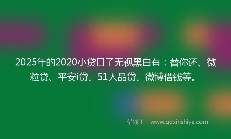 2025年的2020小贷口子无视黑白有：替你还、微粒贷、平安i贷、51人品贷、微博借钱等。