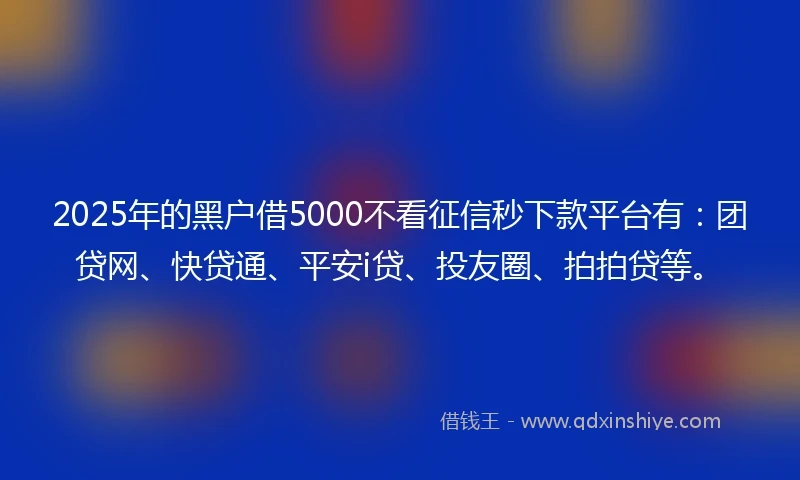 2025年的黑户借5000不看征信秒下款平台有：团贷网、快贷通、平安i贷、投友圈、拍拍贷等。