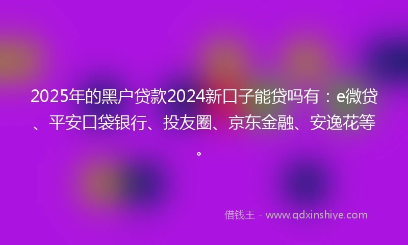 2025年的黑户贷款2024新口子能贷吗有：e微贷、平安口袋银行、投友圈、京东金融、安逸花等。