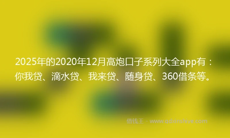 2025年的2020年12月高炮口子系列大全app有：你我贷、滴水贷、我来贷、随身贷、360借条等。