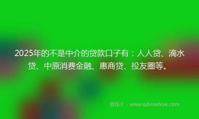 2025年的不是中介的贷款口子有：人人贷、滴水贷、中原消费金融、惠商贷、投友圈等。