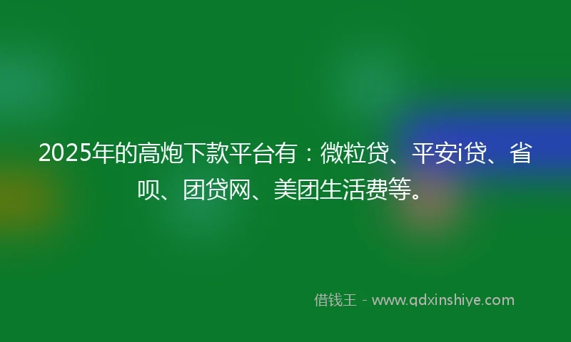 2025年的高炮下款平台有：微粒贷、平安i贷、省呗、团贷网、美团生活费等。