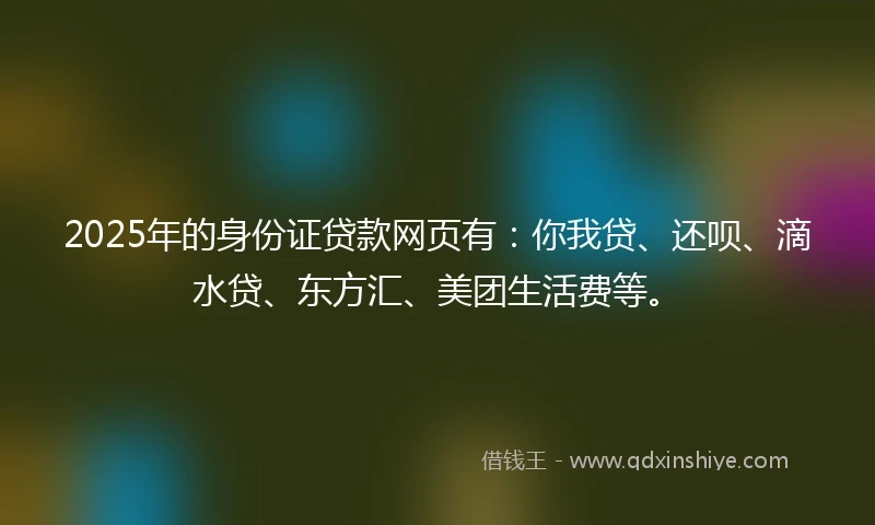 2025年的身份证贷款网页有：你我贷、还呗、滴水贷、东方汇、美团生活费等。