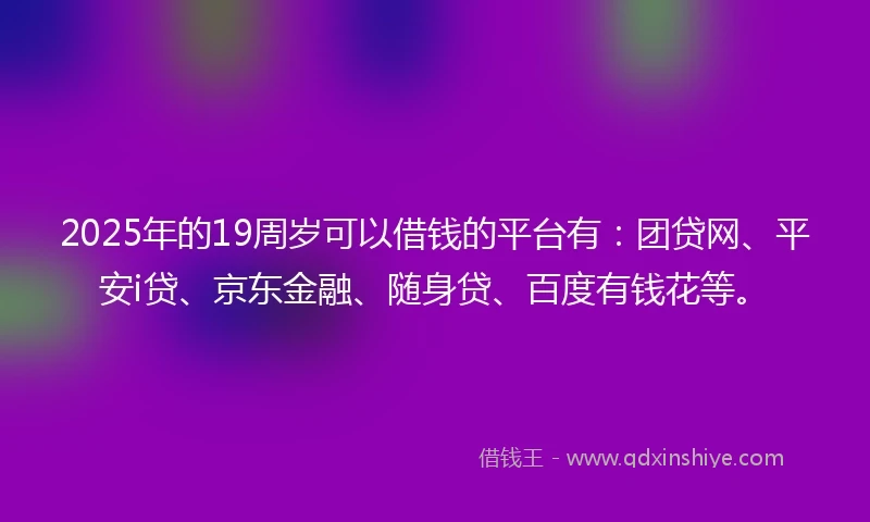 2025年的19周岁可以借钱的平台有：团贷网、平安i贷、京东金融、随身贷、百度有钱花等。
