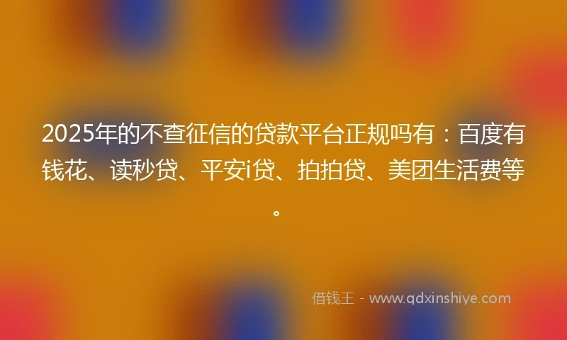 2025年的不查征信的贷款平台正规吗有：百度有钱花、读秒贷、平安i贷、拍拍贷、美团生活费等。