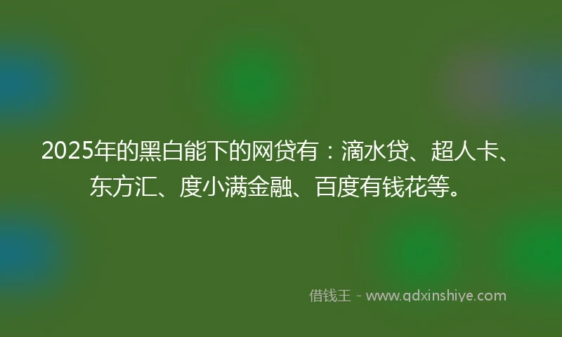 2025年的黑白能下的网贷有：滴水贷、超人卡、东方汇、度小满金融、百度有钱花等。
