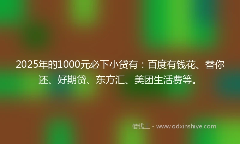 2025年的1000元必下小贷有：百度有钱花、替你还、好期贷、东方汇、美团生活费等。
