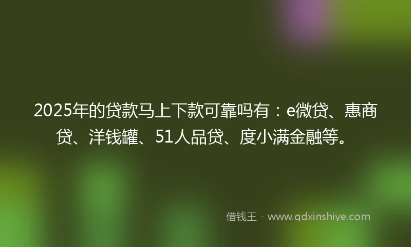 2025年的贷款马上下款可靠吗有：e微贷、惠商贷、洋钱罐、51人品贷、度小满金融等。
