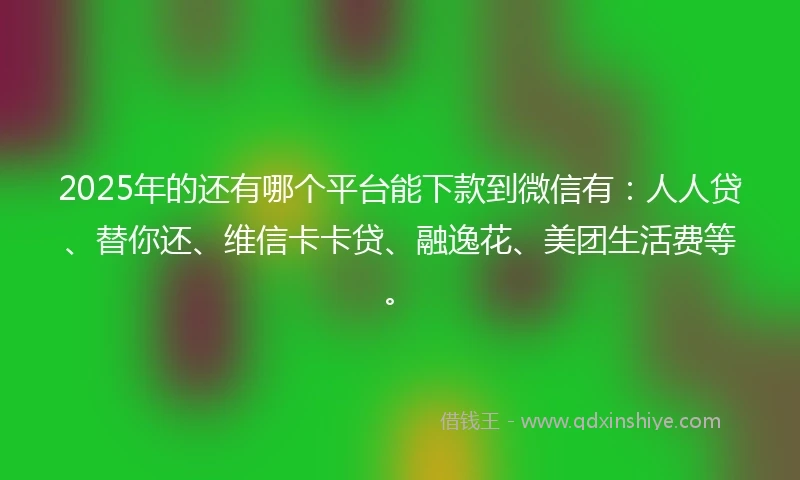 2025年的还有哪个平台能下款到微信有：人人贷、替你还、维信卡卡贷、融逸花、美团生活费等。