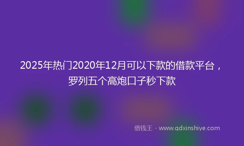 2025年热门2020年12月可以下款的借款平台，罗列五个高炮口子秒下款