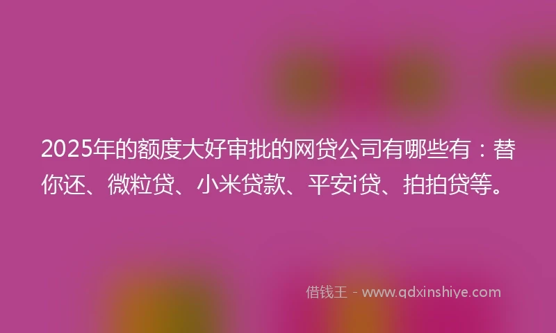 2025年的额度大好审批的网贷公司有哪些有：替你还、微粒贷、小米贷款、平安i贷、拍拍贷等。