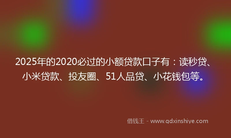 2025年的2020必过的小额贷款口子有：读秒贷、小米贷款、投友圈、51人品贷、小花钱包等。