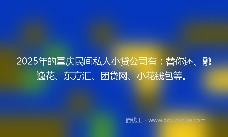 2025年的重庆民间私人小贷公司有：替你还、融逸花、东方汇、团贷网、小花钱包等。