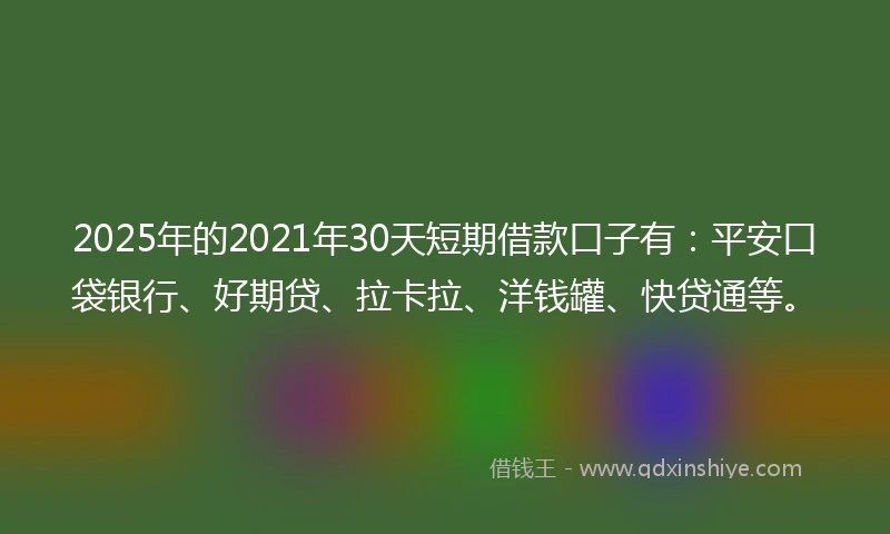 2025年的2021年30天短期借款口子有：平安口袋银行、好期贷、拉卡拉、洋钱罐、快贷通等。