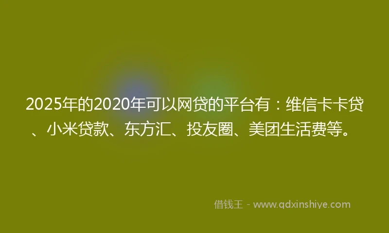 2025年的2020年可以网贷的平台有：维信卡卡贷、小米贷款、东方汇、投友圈、美团生活费等。