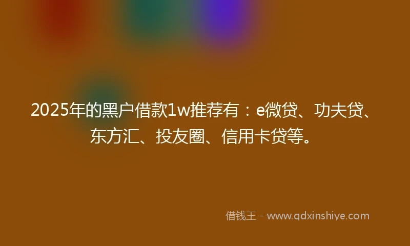 2025年的黑户借款1w推荐有：e微贷、功夫贷、东方汇、投友圈、信用卡贷等。