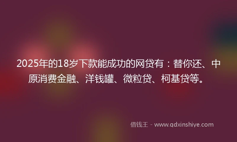 2025年的18岁下款能成功的网贷有：替你还、中原消费金融、洋钱罐、微粒贷、柯基贷等。