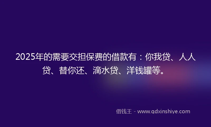 2025年的需要交担保费的借款有：你我贷、人人贷、替你还、滴水贷、洋钱罐等。