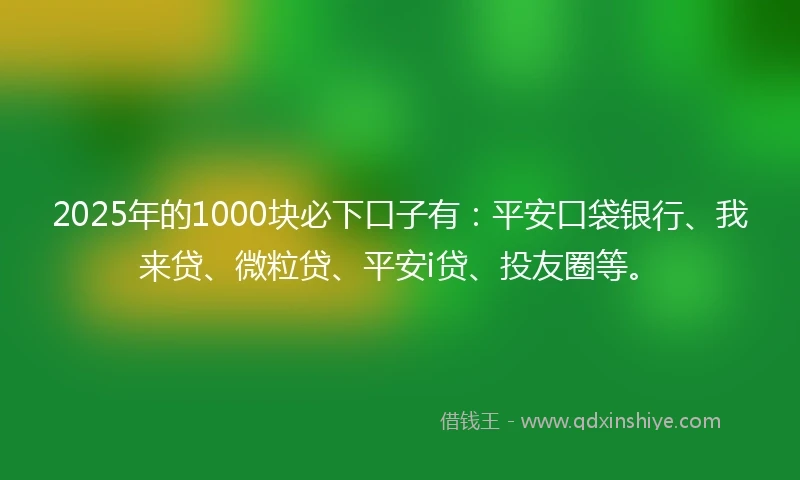 2025年的1000块必下口子有：平安口袋银行、我来贷、微粒贷、平安i贷、投友圈等。
