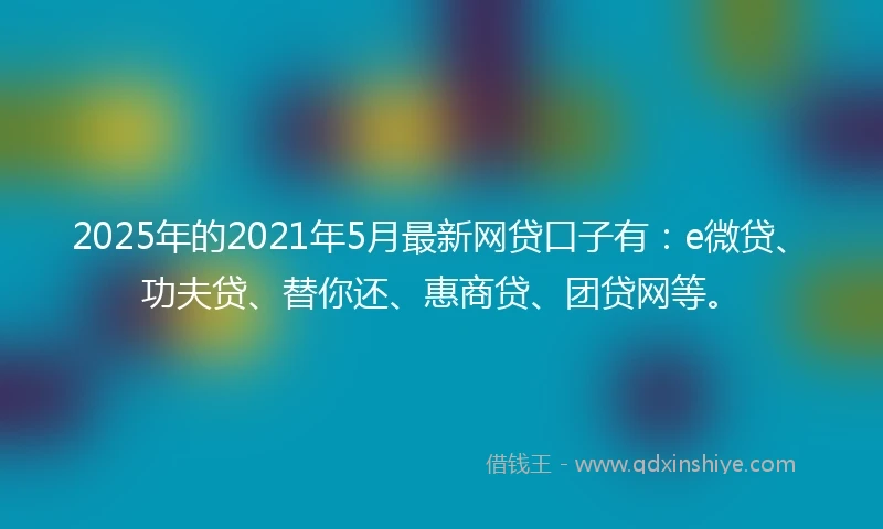 2025年的2021年5月最新网贷口子有：e微贷、功夫贷、替你还、惠商贷、团贷网等。