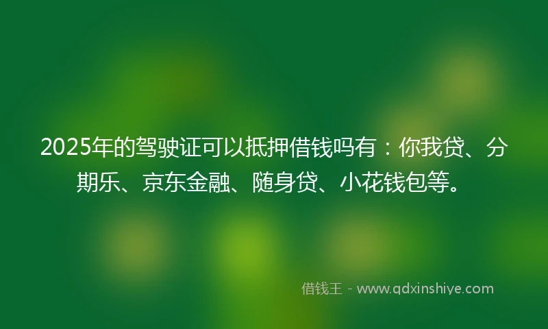 2025年的驾驶证可以抵押借钱吗有：你我贷、分期乐、京东金融、随身贷、小花钱包等。