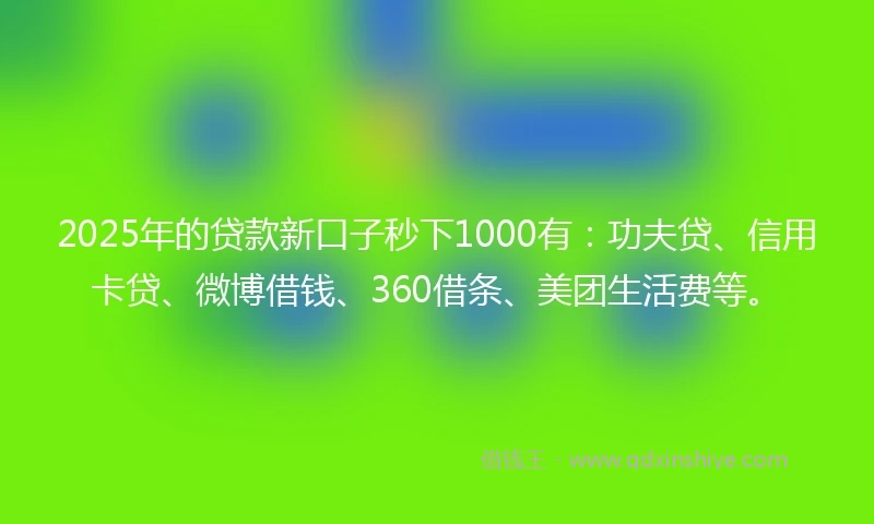 2025年的贷款新口子秒下1000有：功夫贷、信用卡贷、微博借钱、360借条、美团生活费等。