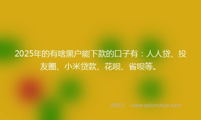 2025年的有啥黑户能下款的口子有：人人贷、投友圈、小米贷款、花呗、省呗等。