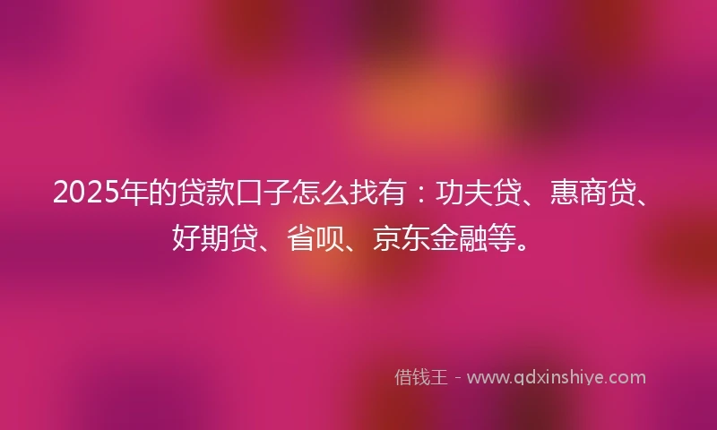 2025年的贷款口子怎么找有：功夫贷、惠商贷、好期贷、省呗、京东金融等。