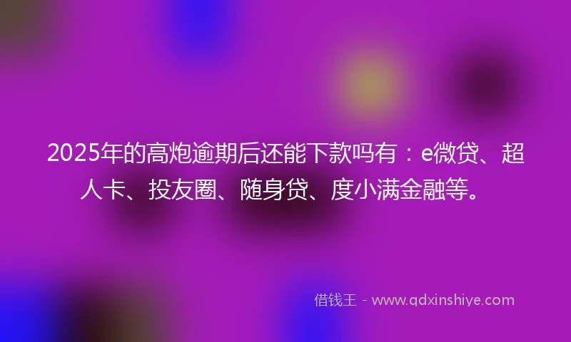 2025年的高炮逾期后还能下款吗有：e微贷、超人卡、投友圈、随身贷、度小满金融等。