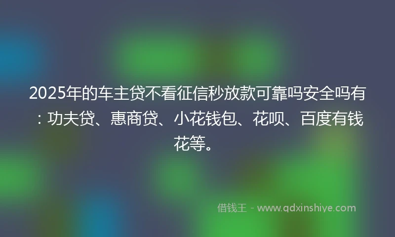 2025年的车主贷不看征信秒放款可靠吗安全吗有：功夫贷、惠商贷、小花钱包、花呗、百度有钱花等。