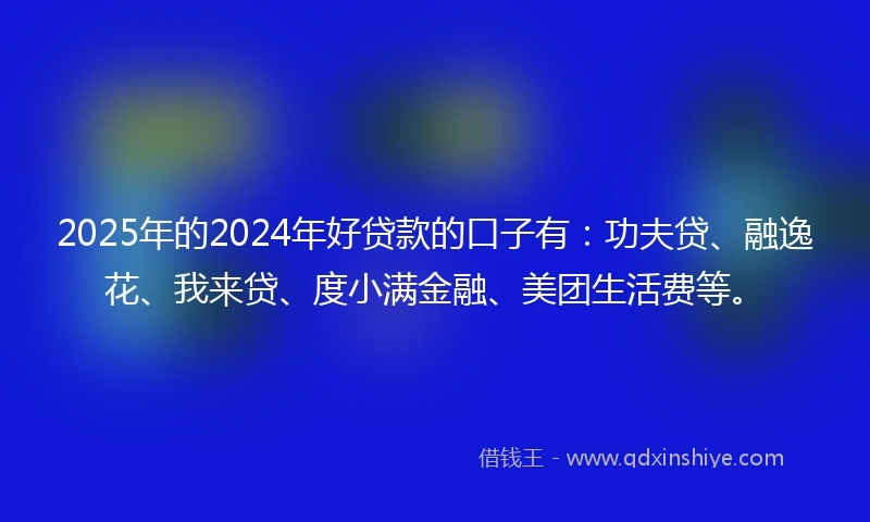 2025年的2024年好贷款的口子有：功夫贷、融逸花、我来贷、度小满金融、美团生活费等。