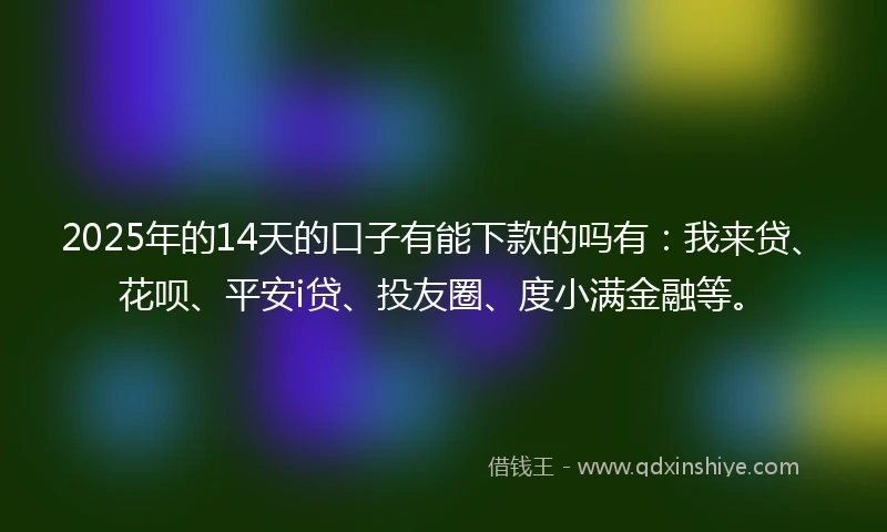 2025年的14天的口子有能下款的吗有：我来贷、花呗、平安i贷、投友圈、度小满金融等。