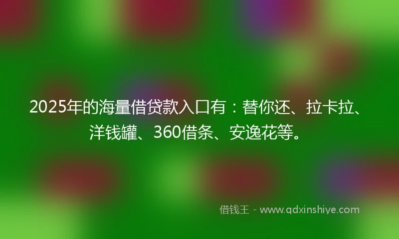 2025年的海量借贷款入口有：替你还、拉卡拉、洋钱罐、360借条、安逸花等。