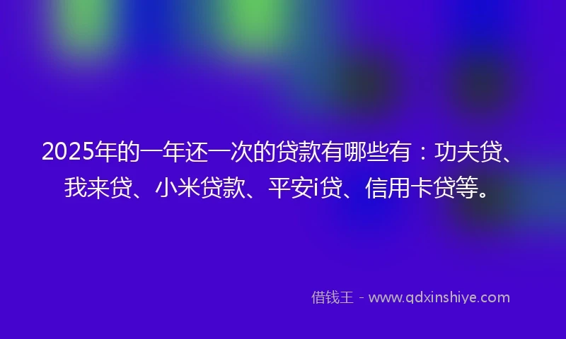 2025年的一年还一次的贷款有哪些有：功夫贷、我来贷、小米贷款、平安i贷、信用卡贷等。