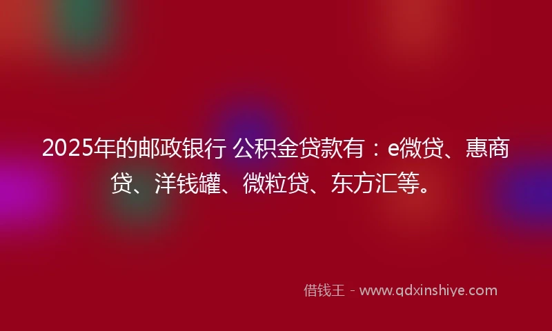 2025年的邮政银行 公积金贷款有：e微贷、惠商贷、洋钱罐、微粒贷、东方汇等。