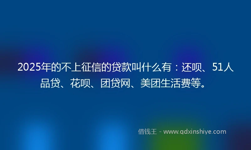 2025年的不上征信的贷款叫什么有：还呗、51人品贷、花呗、团贷网、美团生活费等。