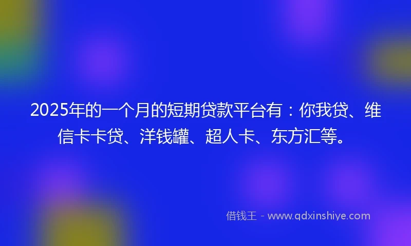 2025年的一个月的短期贷款平台有：你我贷、维信卡卡贷、洋钱罐、超人卡、东方汇等。