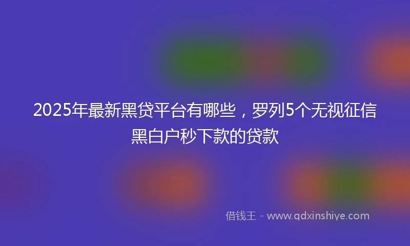 2025年最新黑贷平台有哪些，罗列5个无视征信黑白户秒下款的贷款